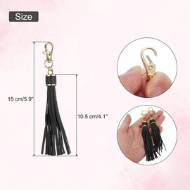uxcell 2pcs PU Leather Tassels, 6 Inch Keychain Tassel Charm with Lobster Swivel for Jewelry Making, Handbag, DIY Crafts, (Black)