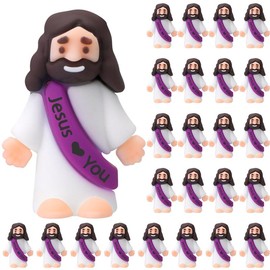【Original Design】25/50 Pcs Mini Jesus Figures Little Jesus Figures Cute Jesus Ornament with Jesus Love You Slogan Mother's Day Gift to Hide and Seek Religious Party Favors Sunday School Baptism Gifts Home Decoration:_25 Pcs Retro Color
