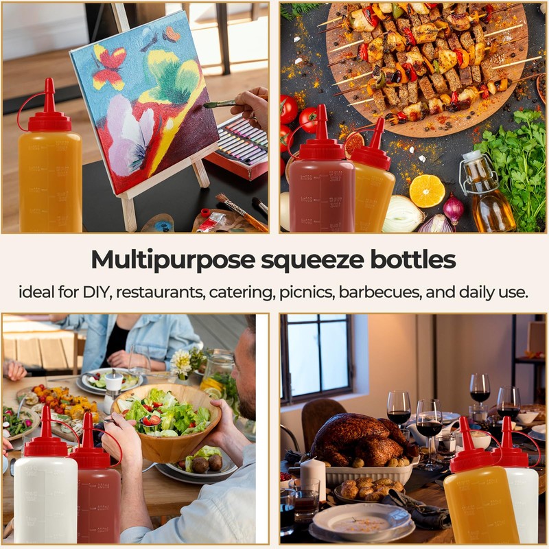 3 Pack 12 oz Condiment Squeeze Bottles, Leakproof Flip Top