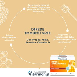 Difese Immunitarie - Formula Complex - Con Propoli e Miele - Arricchito con Acerola, Vitamina C e Vitamina D - Supporto Immunitario - Benessere Vie Respiratorie - 10 fiale - Vitarmonyl