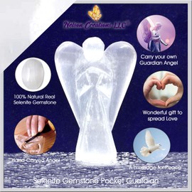 Nelson Creations, LLC 2 Inch Selenite Guardian Angel Figurine Hand-Carved from Real Natural Stone, Excellent to Use for Clearing Out Negative Energy and Recharging Your Other Crystals