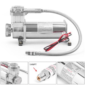 Heavy Duty Universal 200PSI Air Horn Compressor 1/4NPT Hose Kit Compatible With For Suspension/Air Bag/Train Horn DC 12V 480C
