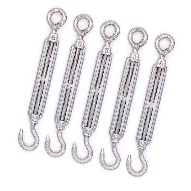EMCOLLECTION 5pcs M6 Stainless Steel 304 Hook & Eye Turnbuckle