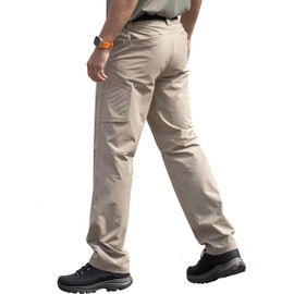 Aicall Men's Quick Dry Hiking Pants, Water-Resistant Lightweight Stretch Cargo Pants, Elastic Waist Work Pants with 7 Pockets Khaki 34W32L