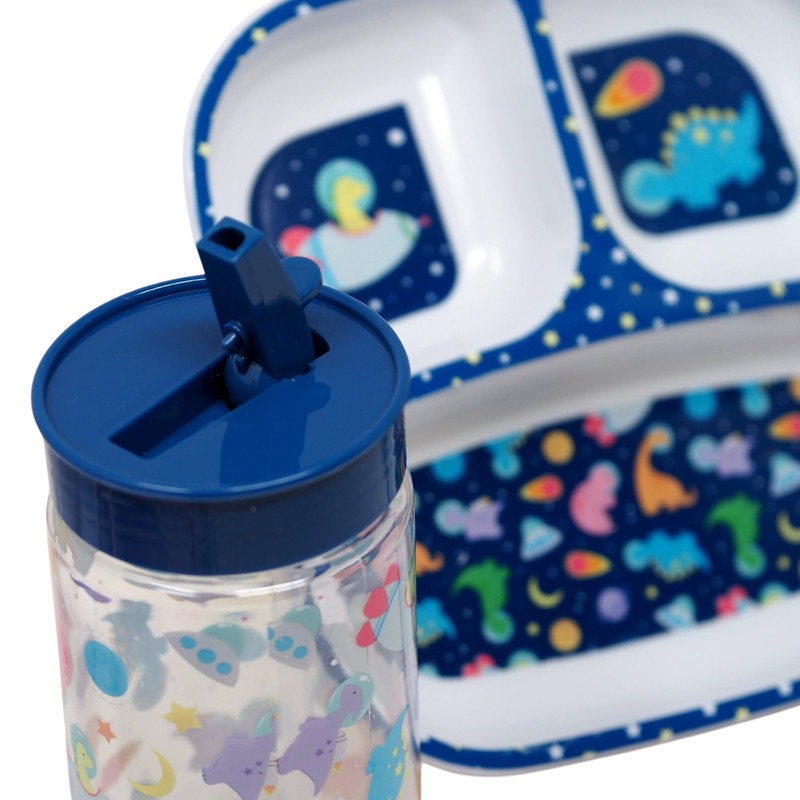 Kids Space & Dinosaur Dinnerware Set - Divided Plate Cup