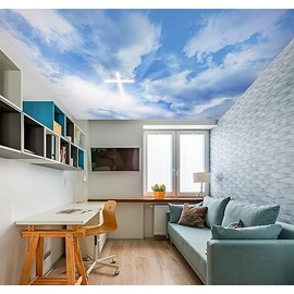 3D Cloud Cross A6296 Ceiling Wall Paper Wall Print Decal AJ WALLPAPER | Self-Adhesive Large Ceiling Wallpaper AJ CA Amy 2023 Aug (Wovenpaper Need Glue, 【123”x87”】 312x219cm(WxH))