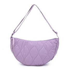 Be Smart Large Quilted Crescent Bag Nylon Crossbody Hobo Bag Lightweight Waterproof Multifunctional Adjustable Shoulder Strap for Daily Use shoulder - Color: Purple