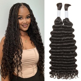 Deep Wave Bulk Human Hair Mixed Synthetic Braiding Hair For Boho Braids Knotless Bohemian Braids Curly Hair Bundles No Weft Micro Braiding Hair Wet And Wavy Hair For Braiding(24 Inch, #2)
