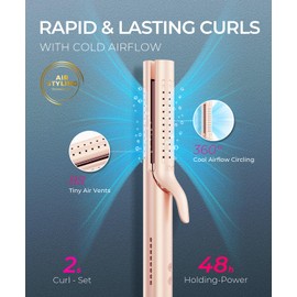 TYMO Airflow 2.0 Curling Iron Flat Iron - Hair Straightener and Curler 2 in 1, 1.25 Inch Curling Wand for Long Short Hair, Dual Voltage for Travel, 54 Million Ionic, Anti-Tangle, 5 Temps, Gold Blush