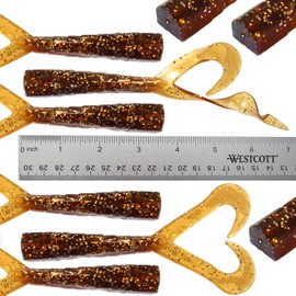 Qty 9 Root Beer Fish WOW!® 6 inch Twin Tail Perch Grub 6" Fat Scampi Soft Lure jighead Fishing Grubs Lues