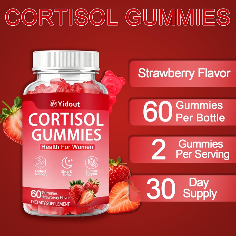 Cortisol Gummies Ashwagandha Rhodiola, Strawberry Wellness Chews for Adults