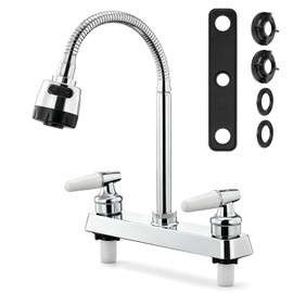 Mezcladora para Fregadero, Llaves para Fregadero de Cocina con Cuello Flexible, Grifo de Cocina Doble Asa con Modo Dual, Giratorio 360°, Cuerpo Princi