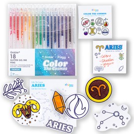 A Brighter Year Large Color The Cosmos Aries Bundle - Adult Mini Coloring Book (3" x 3" - 50 Pages), Post It Notes (50-3” x 3”), Stickers, & Gel Pens - Stress Relief, Mindfulness, Gift, Travel