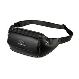 Whatna Y88 Mini One-Shoulder Bag, Men's, Waist Pouch, Mini Waist Bag, With Earphone Hole, Keyring, PU Leather, Unisex, Crossbody Bag, Chest Bag, One Shoulder, Lightweight, Brown, Black, Black F