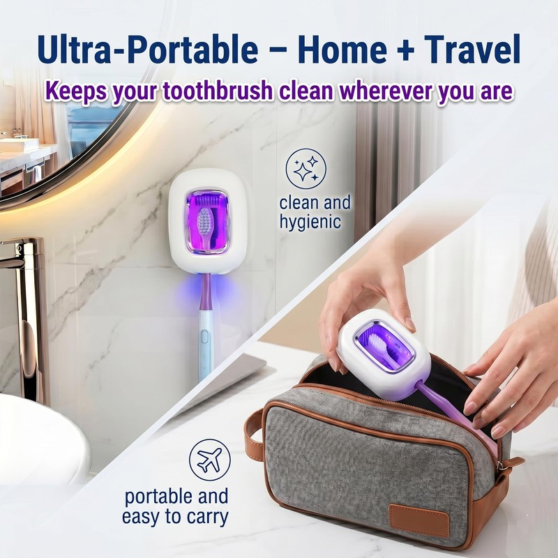 Toothbrush Holder for Bathroom, Cordless Auto Sanitizing Portable Toothbrush Case