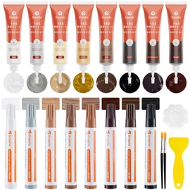 Wood Furniture Repair Kit, 8 Colors Wood Filler Touch Up Markers with Wax Sticks, Markers Furniture Repair Scratches, Cracks, Discoloration On Door, Cabinet, Laminate Floor Repair Kit Touch Up Paint
