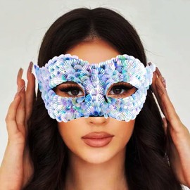 Yalice Sequined Masquerade Mask for Women Shiny Ball Party Masks Luxury Venetian Style Costume Accessories (White)