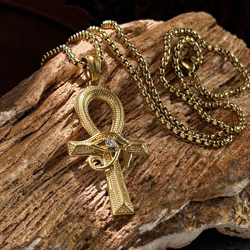bahamut Egyptian Ankh Cross Pendant Necklace with Eye of Horus,