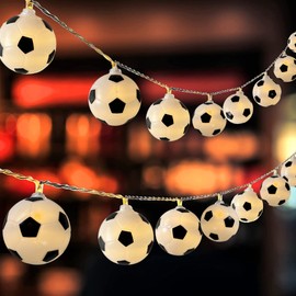 Soccer Ball String Lights for Room Decor,Battery Powered 9.8 ft 20 LED Football Fairy Lights for Son Kids'Room Classroom Theme Party Indoor Christmas Thanksgiving Decorations Birthday Gift