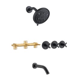 PROOX 3 Handle Tub Shower Faucet Set, 9-Setting Rainfall Shower Head with Tub and Shower Trim Kit with Rough-in Valve, Matte Black Bathtub Shower Faucets, Wall Mounted Bathroom Rain Shower System