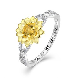 STARNNY Sunflower Flower Ring for Women Sterling Silver Cubic Zirconial Sterling Silver You are My Sunshine Band Rings for Women Size7