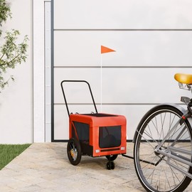 vidaXL Pet Bike Trailer & Carrier with Iron Frame, Oxford Fabric and PVC Cover - Versatile and Durable in Orange and Black