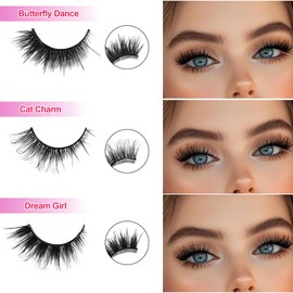 JoMay Self Adhesive Eyelashes No Lash Glue Needed Reusable Up to 5X Natural Strip Lashes 3D Super Fluffy False Eyelashes Easy to Apply & Remove Full Bouncy Volume & Curl 3 Pairs(Sweet Charm Series)