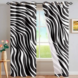 CLOHOMIN Black Zebra Stripe Print Grommet Privacy Curtain Washable 2pcs Window Treatment Panels Drapes for Bedroom Living Room
