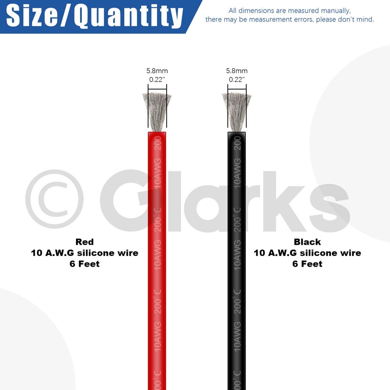 Glarks 10 Gauge High Temp Silicone Wire 6 ft red