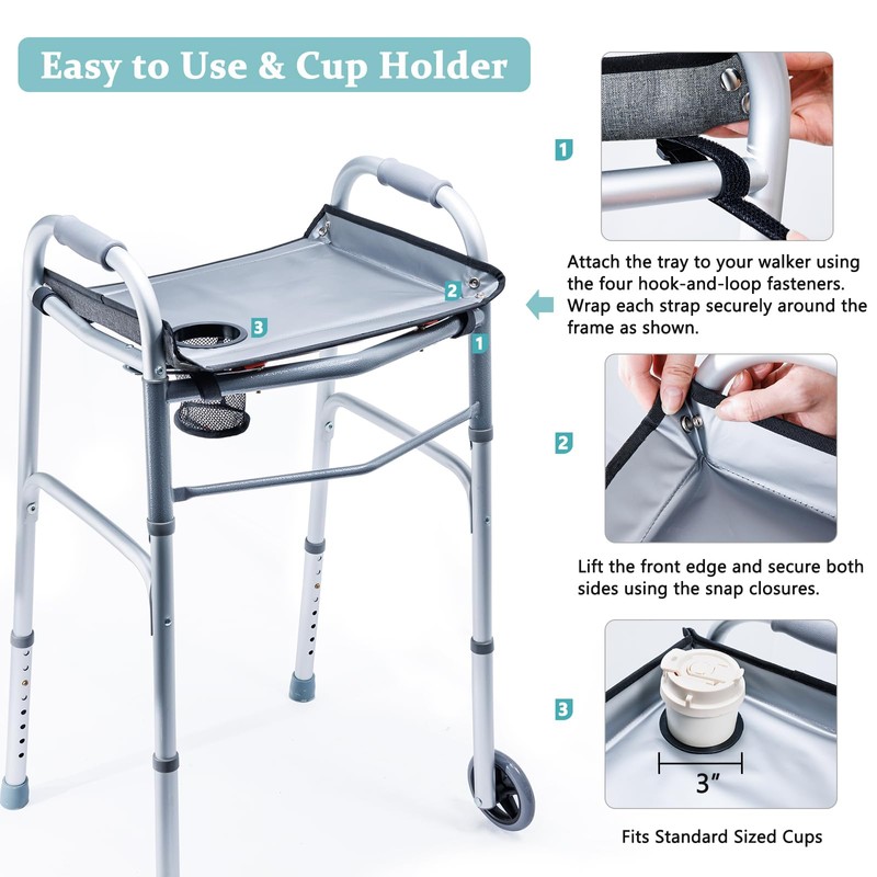 BAGSFY Walker Tray with Cup Holder – Hard Top Walker
