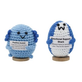 2PCS Positive Crochet Shark Gifts Emotional Support Crocheted Animal Doll Shark & Newt Plush with Wooden Bases Inspirational Birthday Gifts for Shark Lovers Friends Families with Card