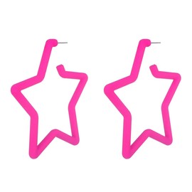 Kercisbeauty Pink Star Earrings Statetment Retro Costume Jewelry Women Tube Hoop Jewelry (Pink)