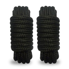 NexNavi Dock Lines Boat Rope, Double Braided,3/8 inch Diameter, 25 Feet Long, with 12 inch Splicing Eyelets, for Mooring Small to Medium Sized Boats up to 25 Feet. (Black, 3/8" x 25', 2 Pack)