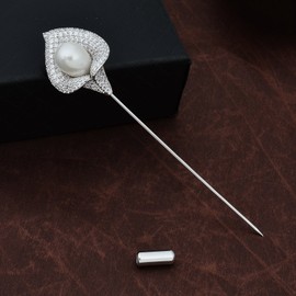 YYBONNIE Crystal Rhinestone Calla Lily Floral Boutonniere Lapel Stick Pin Brooch Cardigan Scarf Tie Pin (Silver)