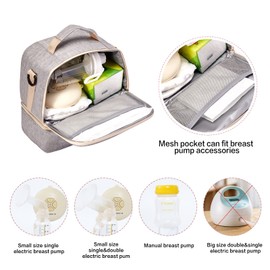 Breast Pump Bag Cooler Compartment Moistureproof Bag Double Layer for Mother Breast Milk Pump Lunch Bag Outdoor Working (Grey)