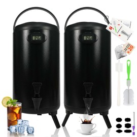 Insulated Beverage Dispenser 2 Gallon, Stainless Steel Hot Drink Dispenser with Stand, Thermal Hot Water Dispenser for Parties, Hot Water Urn for Coffee Chocolate Tea, Black, 2 Pack