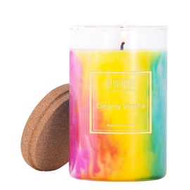 HZ-WONMIO Creamy Vanilla Candle | Scented Candles | Hand-Poured Soy Wax Candles| 60-Hour Burn Time | Vibrant Summer Aromatherapy Candle |Oil Painting Effect|Candle Gifts for Women|8oz