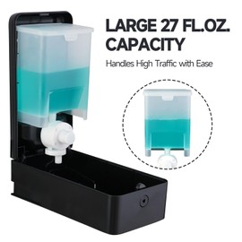 anydry 27oz (800 ml) Manual Wall Mounted Soap Dispenser, Ideal for Commercial Bathrooms Restaurants Hotels, Use with Liquid Hand Soap Shampoo, ABS Black