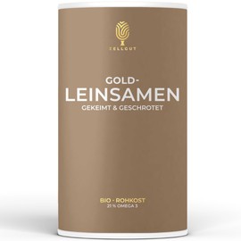 ZELLGUT© BIO GOLD-LEINSAMEN 200g • als Topping oder VOLLKORN MEHL zum BACKEN, Brot, MÜSLI Smoothie • 100% ROH, gekeimt & geschrotet • GLUTENFREI • mit 21% Omega 3 Fettsäuren