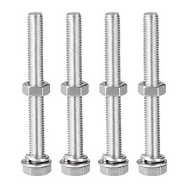 4Pcs M8 x 90mm Stainless Steel Bolt Kit - Hex Head Screws with Nuts & Washers for Bike/Motorcycle/Garden DIY Repairs, Fully Threaded Rust-Resistant Hardware Set