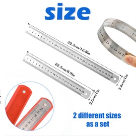 Set of 4 Stainless Steel Rulers, 20/30 cm Ruler Metal with Double Scale Edge for Engineering, School, Office, Home