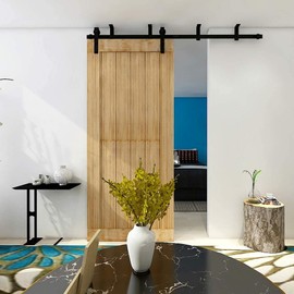 CCJH 4FT Ceiling Mount Bracket Sliding Barn Door Hardware Kit Black,Strong Bearing, Low Ceiling L-Shape Bracket System, Fit 24" Wide Single Door Panel (Basic Style)