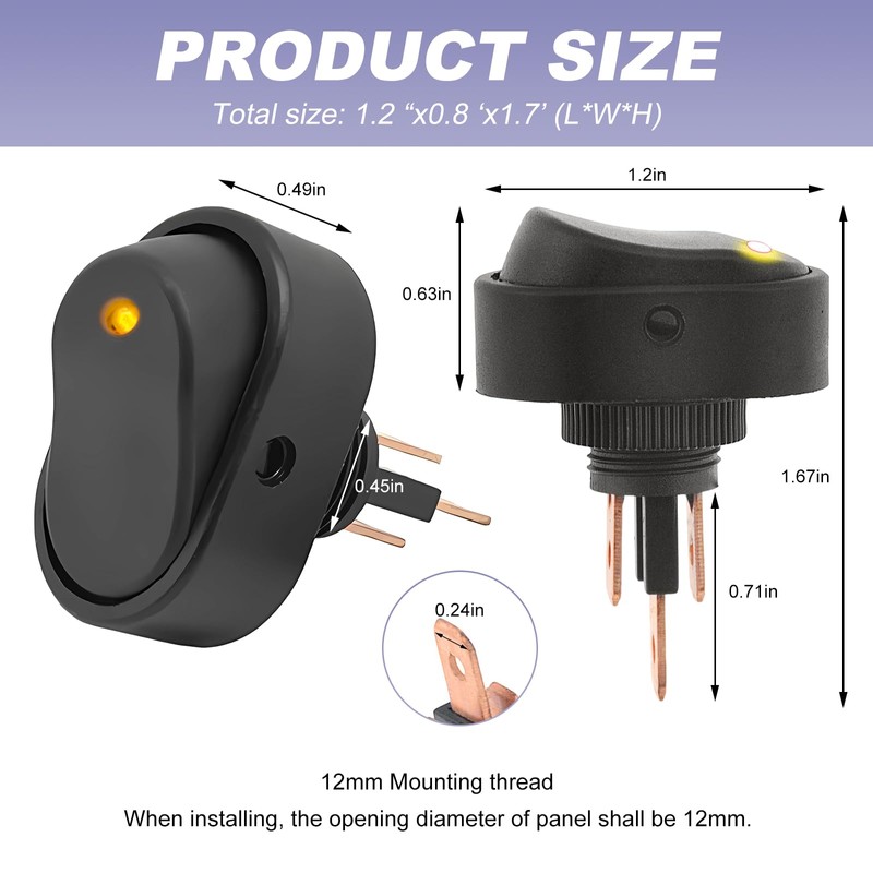 DXNQ 5 PCS LED Rocker Switch, 12V to 24V Toggle