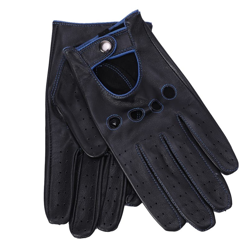MGGMOKAY Men's Leather Car Gloves Touchscreen Leather Gloves Unlined, Black-Blue
