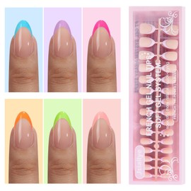 Jsiallye French Tip Press on Nails Short Almond-6 packs French Soft Tip Nails Gel Pre-shaped No File Need File 3 in 1 Tips,Soak Off Acrylic Fake Nails Extensions for Women Nail Art DIY 15 Sizes