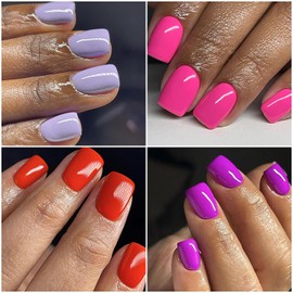 96Pcs Square Press on Nails Short Summer Fake Nails Dark Purple Deep Red Dark Rose Red Full Cover Acrylic Nails Glue on Nails Glossy Coffin False Nails for Women Reusable Artificial Nail Decorations