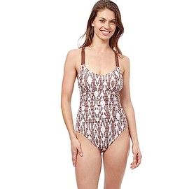 Profile by Gottex Women's Standard Iota Cross Round Neck Back One Piece, Brown/White