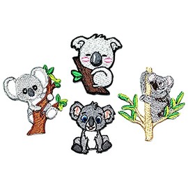 Umama Patch Mini Set of 4 Cute Lovely Koala Bear Australia Patch Koala with Cute Tree Cartoon Iron On Embroidered Patches Appliques Needle Craft Machine Embroidery Clothes Accessory Sewing DIY