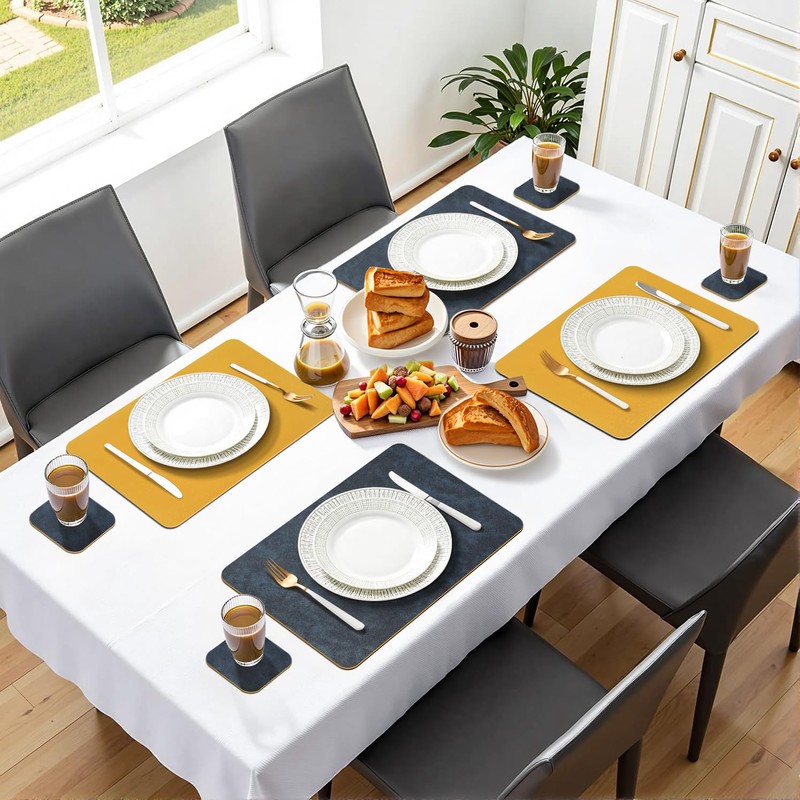 Placemats and Coasters Set of 4, PU Leather Heat-Resistant Table