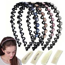 Flower Crystal Headbands for Women Non Slip, Wave Rhinestone Head Bands